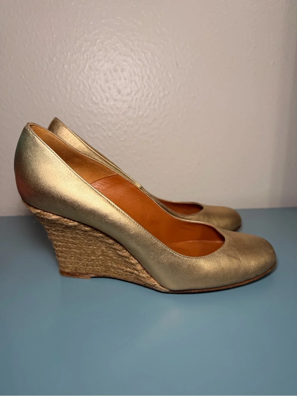 Lanvin Metallic Gold Wedge Espadrille Pumps